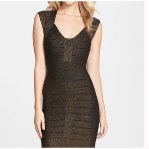 Gold and black bandage French connection dress